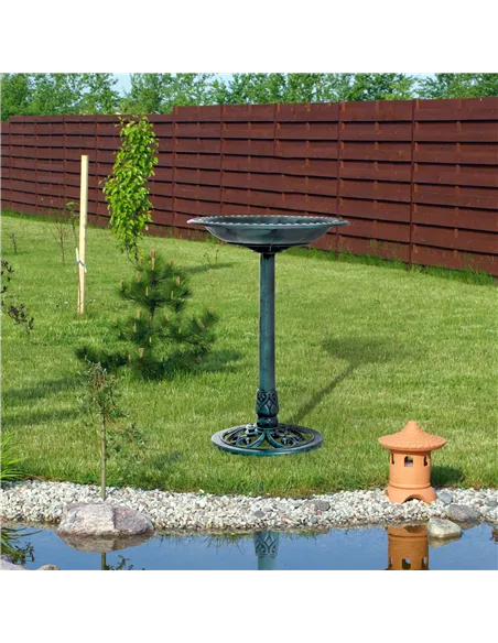 Outsunny Garden Bird Bath Outdoor Decrative Garden Feeder Stand with Scallop-like Pattern, Time-Worn Finish, 50cm, Green