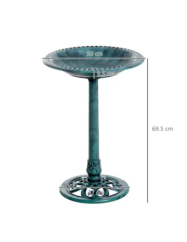 Outsunny Garden Bird Bath Outdoor Decrative Garden Feeder Stand with Scallop-like Pattern, Time-Worn Finish, 50cm, Green