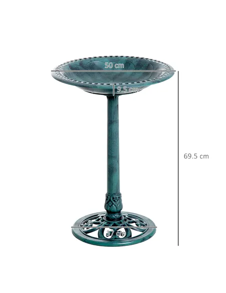 Outsunny Garden Bird Bath Outdoor Decrative Garden Feeder Stand with Scallop-like Pattern, Time-Worn Finish, 50cm, Green
