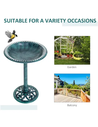 Outsunny Garden Bird Bath Outdoor Decrative Garden Feeder Stand with Scallop-like Pattern, Time-Worn Finish, 50cm, Green