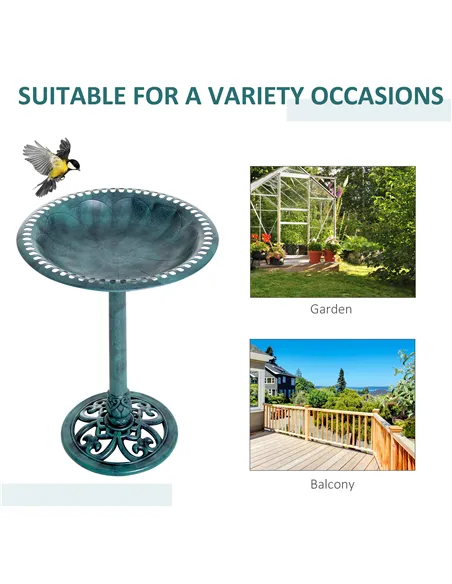 Outsunny Garden Bird Bath Outdoor Decrative Garden Feeder Stand with Scallop-like Pattern, Time-Worn Finish, 50cm, Green