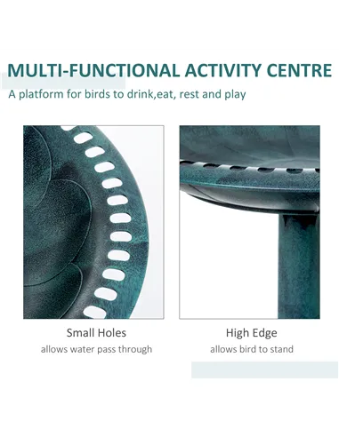 Outsunny Garden Bird Bath Outdoor Decrative Garden Feeder Stand with Scallop-like Pattern, Time-Worn Finish, 50cm, Green