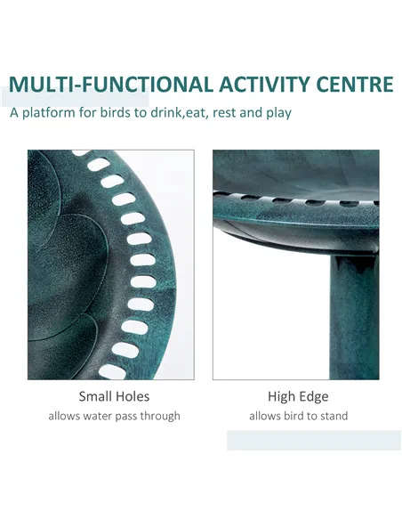 Outsunny Garden Bird Bath Outdoor Decrative Garden Feeder Stand with Scallop-like Pattern, Time-Worn Finish, 50cm, Green