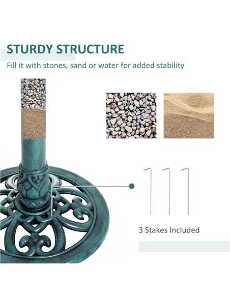 Outsunny Garden Bird Bath Outdoor Decrative Garden Feeder Stand with Scallop-like Pattern, Time-Worn Finish, 50cm, Green