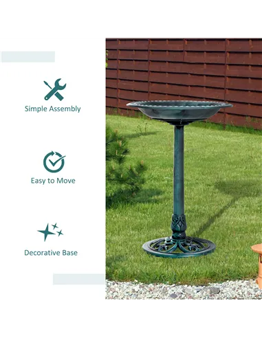 Outsunny Garden Bird Bath Outdoor Decrative Garden Feeder Stand with Scallop-like Pattern, Time-Worn Finish, 50cm, Green