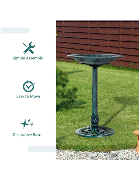 Outsunny Garden Bird Bath Outdoor Decrative Garden Feeder Stand with Scallop-like Pattern, Time-Worn Finish, 50cm, Green