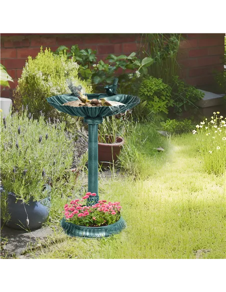Outsunny 81cm Tall Bird Bath with 2 Decorative Birds, Vintage Style Birdbath with Flower Planter Base, Bird Bath Bowl for Garden