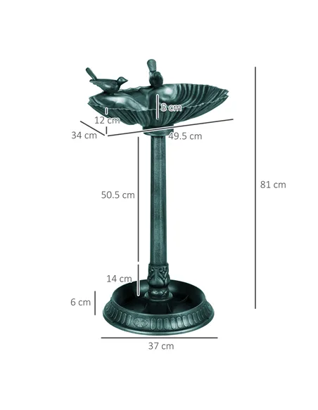 Outsunny 81cm Tall Bird Bath with 2 Decorative Birds, Vintage Style Birdbath with Flower Planter Base, Bird Bath Bowl for Garden