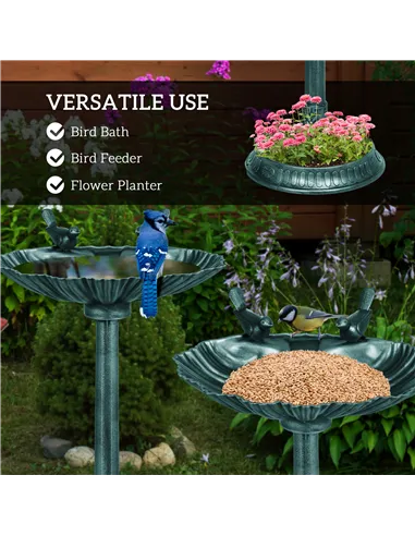 Outsunny 81cm Tall Bird Bath with 2 Decorative Birds, Vintage Style Birdbath with Flower Planter Base, Bird Bath Bowl for Garden