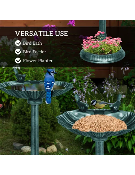 Outsunny 81cm Tall Bird Bath with 2 Decorative Birds, Vintage Style Birdbath with Flower Planter Base, Bird Bath Bowl for Garden
