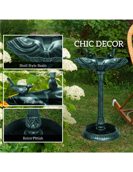 Outsunny 81cm Tall Bird Bath with 2 Decorative Birds, Vintage Style Birdbath with Flower Planter Base, Bird Bath Bowl for Garden
