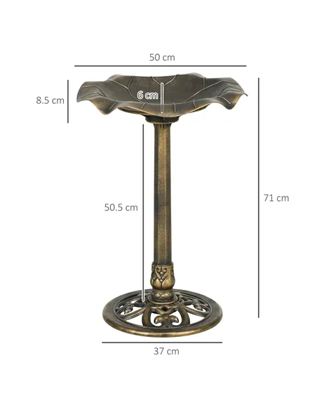 Outsunny 71cm Bird Bath for Garden, Standing Pedestal Birdbath with Lotus Leaf Basin, Vintage Decorative Bird Bath Bowl for Outd