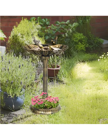 Outsunny 81cm Tall Bird Bath with 2 Decorative Birds, Vintage Style Birdbath with Flower Planter Base, Bird Bath Bowl for Garden