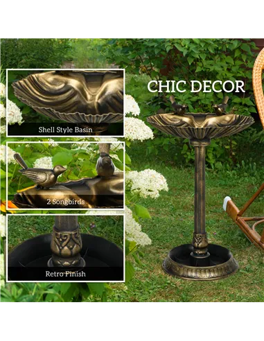Outsunny 81cm Tall Bird Bath with 2 Decorative Birds, Vintage Style Birdbath with Flower Planter Base, Bird Bath Bowl for Garden