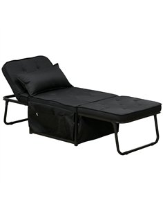 HOMCOM Fabric Sleeper Chair, Folding Chair Bed with Adjustable Backrest, Pillow, Side Pockets for Living Room, Black
