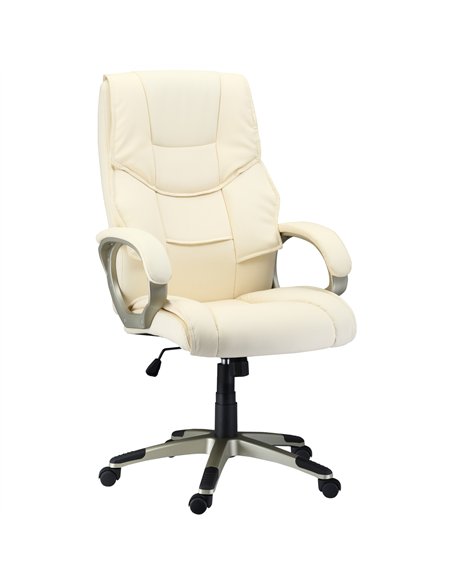 HOMCOM Home Office Chair High Back Computer Desk Chair with Faux Leather Adjustable Height Rocking Function Cream White