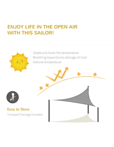 Outsunny 5x5m Triangle Sun Shade Sail Outdoor UV Protection HDPE Canopy w/ Steel Rings Ropes UV Block Outdoor Patio Shelter Grey