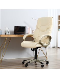 HOMCOM Home Office Chair High Back Computer Desk Chair with Faux Leather Adjustable Height Rocking Function Cream White 2