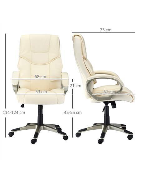 HOMCOM Home Office Chair High Back Computer Desk Chair with Faux Leather Adjustable Height Rocking Function Cream White
