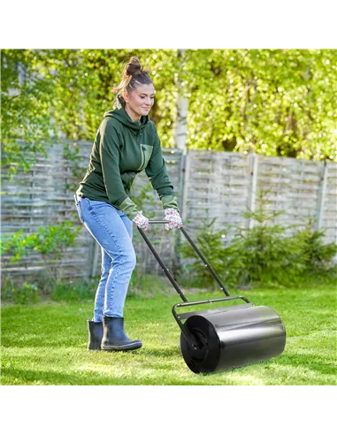 Outsunny 38L Fillable Cylinder Steel Lawn Roller - Black
