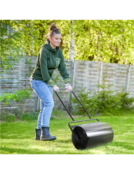 Outsunny 38L Fillable Cylinder Steel Lawn Roller - Black