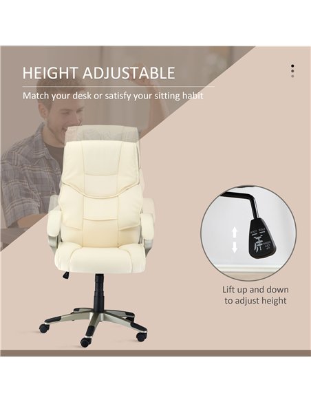 HOMCOM Home Office Chair High Back Computer Desk Chair with Faux Leather Adjustable Height Rocking Function Cream White