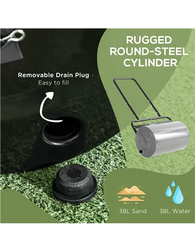 Outsunny 38L Fillable Cylinder Steel Lawn Roller - Black