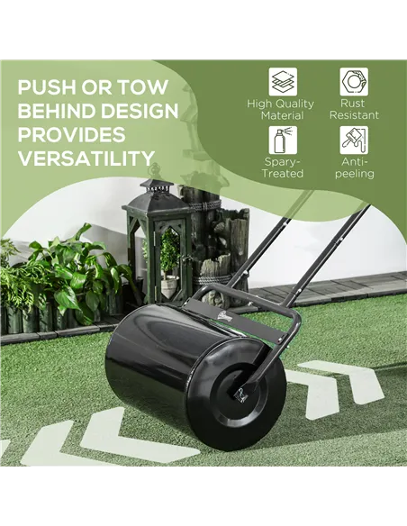 Outsunny 38L Fillable Cylinder Steel Lawn Roller - Black