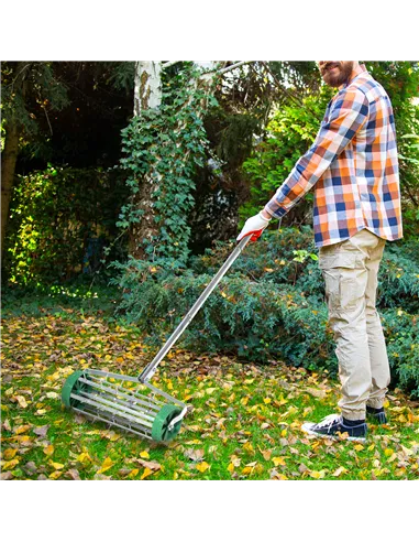 Outsunny Garden Rolling Lawn Aerator Heavy Duty Steel Grass Roller w/ Adjustable Handle