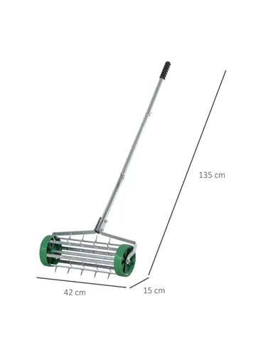 Outsunny Garden Rolling Lawn Aerator Heavy Duty Steel Grass Roller w/ Adjustable Handle
