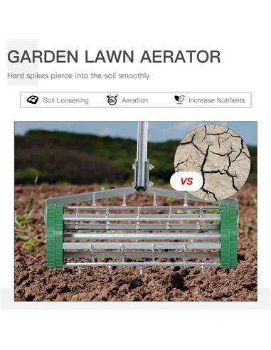 Outsunny Garden Rolling Lawn Aerator Heavy Duty Steel Grass Roller w/ Adjustable Handle