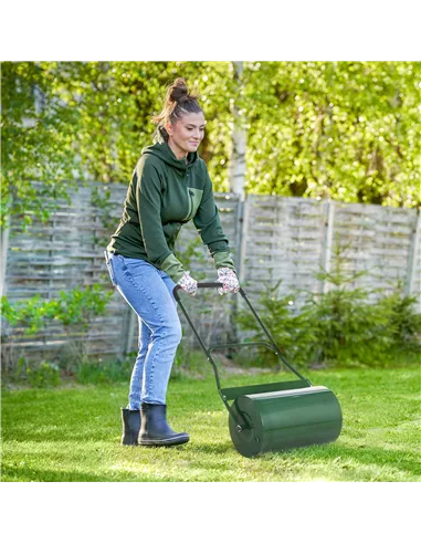 Outsunny 40L Lawn Roller Drum Scraper Bar Collapsible Handle Water or Sand Filled Φ32cm Green