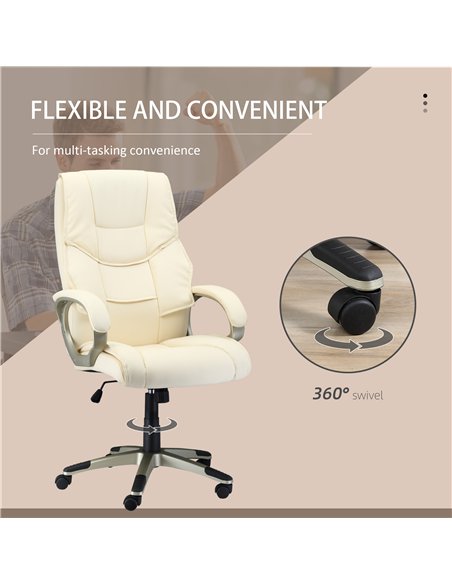 HOMCOM Home Office Chair High Back Computer Desk Chair with Faux Leather Adjustable Height Rocking Function Cream White