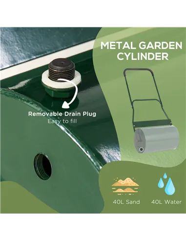 Outsunny 40L Lawn Roller Drum Scraper Bar Collapsible Handle Water or Sand Filled Φ32cm Green