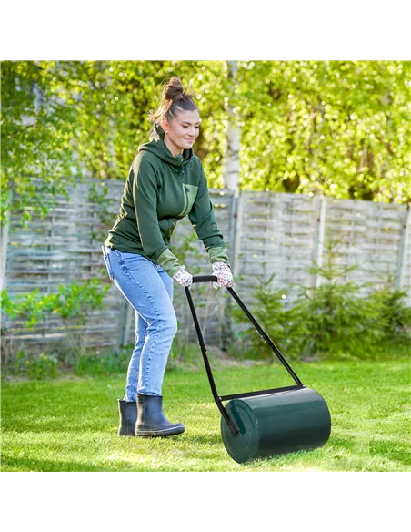 Outsunny 30 L Heavy Duty Water Or Sand Filled Φ30cm Garden Steel Lawn Roller Drum - Dark Green