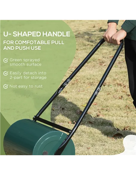 Outsunny 30 L Heavy Duty Water Or Sand Filled Φ30cm Garden Steel Lawn Roller Drum - Dark Green