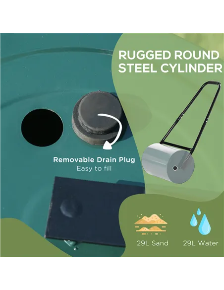 Outsunny 30 L Heavy Duty Water Or Sand Filled Φ30cm Garden Steel Lawn Roller Drum - Dark Green