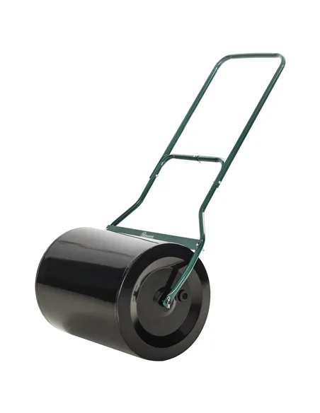 Outsunny φ50cm Steel Garden Lawn Roller Push Pull w/ Fillable Cylinder Water Sand Plug Lawn Flatten Seed Sow Rolling Drum w/ Han