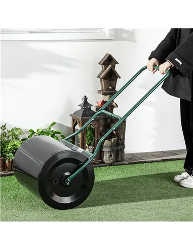 Outsunny φ50cm Steel Garden Lawn Roller Push Pull w/ Fillable Cylinder Water Sand Plug Lawn Flatten Seed Sow Rolling Drum w/ Han