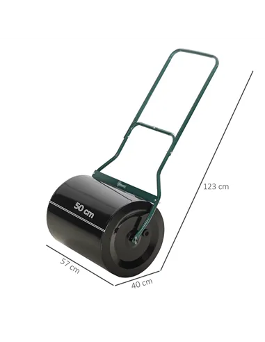 Outsunny φ50cm Steel Garden Lawn Roller Push Pull w/ Fillable Cylinder Water Sand Plug Lawn Flatten Seed Sow Rolling Drum w/ Han