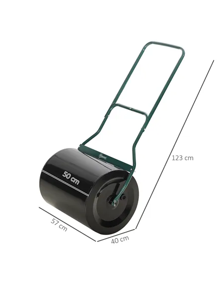 Outsunny φ50cm Steel Garden Lawn Roller Push Pull w/ Fillable Cylinder Water Sand Plug Lawn Flatten Seed Sow Rolling Drum w/ Han