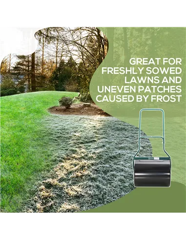 Outsunny φ50cm Steel Garden Lawn Roller Push Pull w/ Fillable Cylinder Water Sand Plug Lawn Flatten Seed Sow Rolling Drum w/ Han