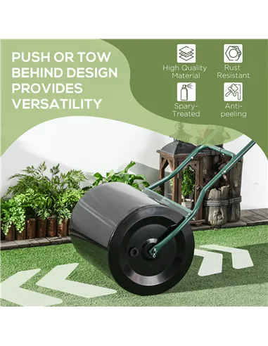 Outsunny φ50cm Steel Garden Lawn Roller Push Pull w/ Fillable Cylinder Water Sand Plug Lawn Flatten Seed Sow Rolling Drum w/ Han