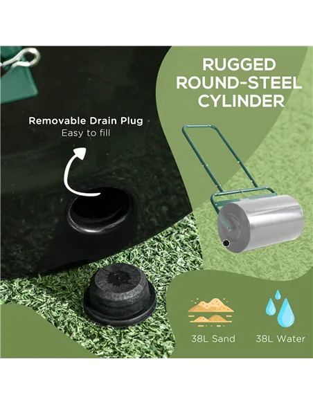 Outsunny 38L Fillable Cylinder Steel Lawn Roller - Dark Green