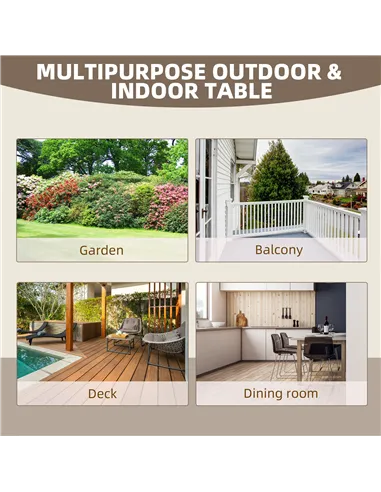 Outsunny Wooden Garden Dining Table, Wagon Wheel Outdoor Coffee Table with 3 cm Wood Top for Patio, Balcony, Terrace, 110 x 60 x