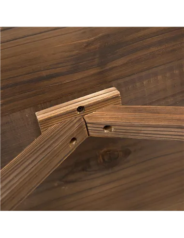 Outsunny Wooden Garden Dining Table, Wagon Wheel Outdoor Coffee Table with 3 cm Wood Top for Patio, Balcony, Terrace, 110 x 60 x