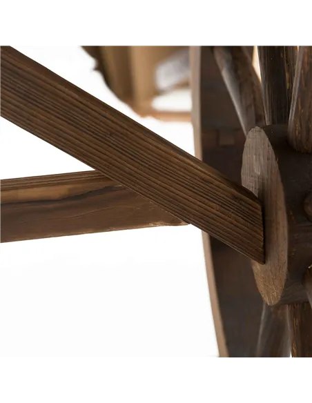 Outsunny Wooden Garden Dining Table, Wagon Wheel Outdoor Coffee Table with 3 cm Wood Top for Patio, Balcony, Terrace, 110 x 60 x