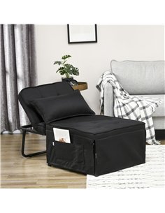 HOMCOM Fabric Sleeper Chair, Folding Chair Bed with Adjustable Backrest, Pillow, Side Pockets for Living Room, Black 2