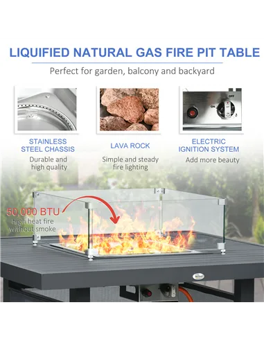 Outsunny 6-Piece Aluminium Garden Furniture Set with Fire Pit Table, Outdoor Dining Sofa Set with Cushions, Loveseats and Footst