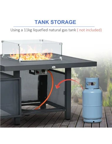 Outsunny 6-Piece Aluminium Garden Furniture Set with Fire Pit Table, Outdoor Dining Sofa Set with Cushions, Loveseats and Footst